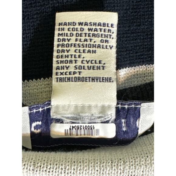 Doncaster Large Hidden Snap Closure Knit Cardigan Cotton Blend White Blue Stripe - Picture 7 of 8